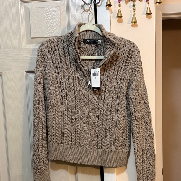 Ralph Lauren Taupe Cable Knit Turtleneck Sweater - Picture 3 of 8